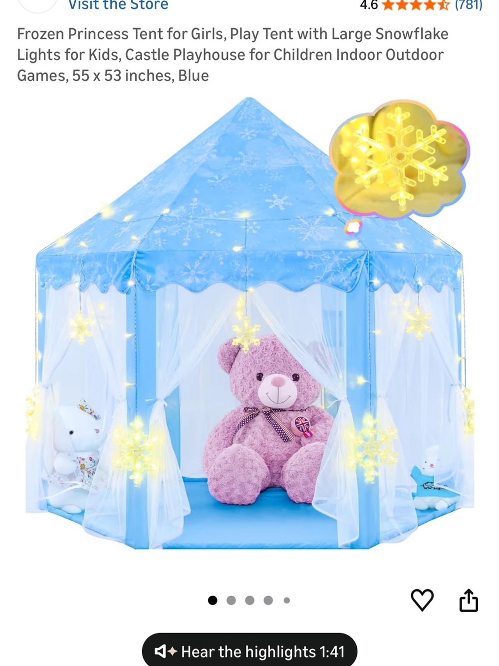 Blue Snowflake Princess Play Tent